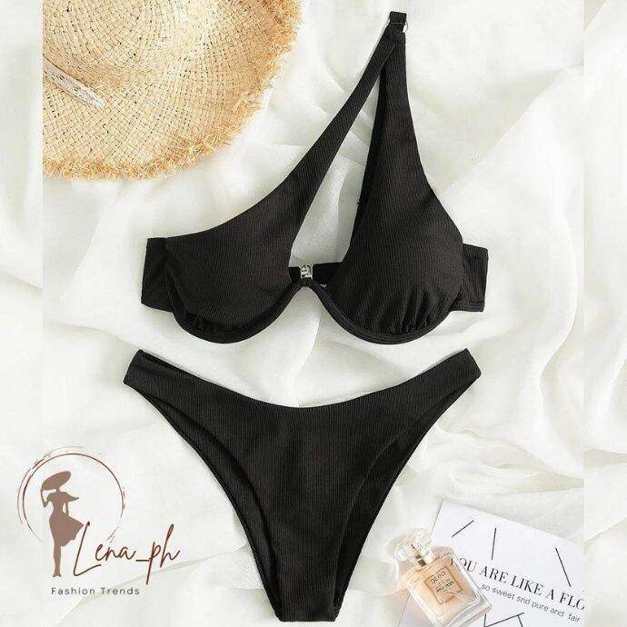 Rib Underwire One Shoulder Bikini Swimsuit Lazada PH