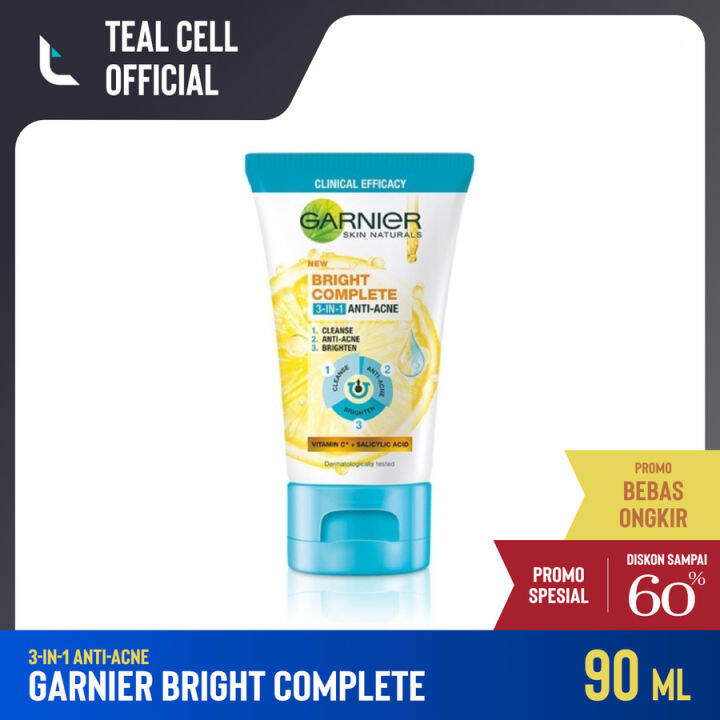 GARNIER BRIGHT COMPLETE 3 IN 1 ANTI ACNE FACIAL WASH 90ML Lazada