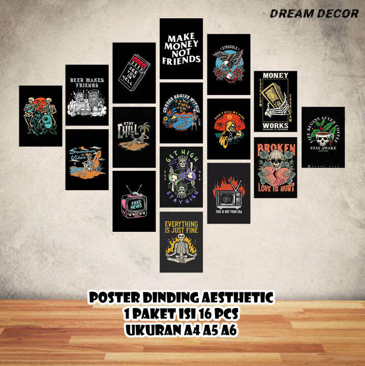 Poster Dinding Kamar Tema Black Aesthetic Ukuran A4 A5 A6 Hiasan