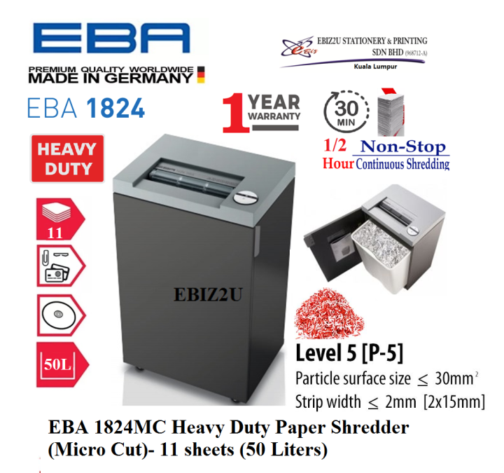 EBA 1824MC Heavy Duty Paper Shredder Micro Cut 11 Sheets 50 Liters