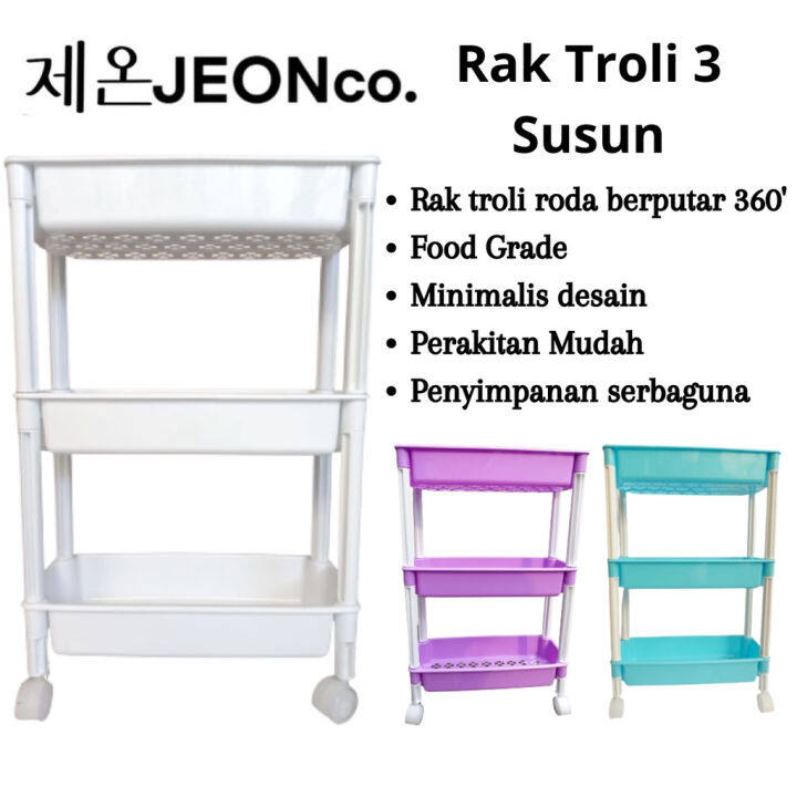 Rak Troli 3 Susun Roda Multifungsi Penyimpanan Portable Trolley Tingkat