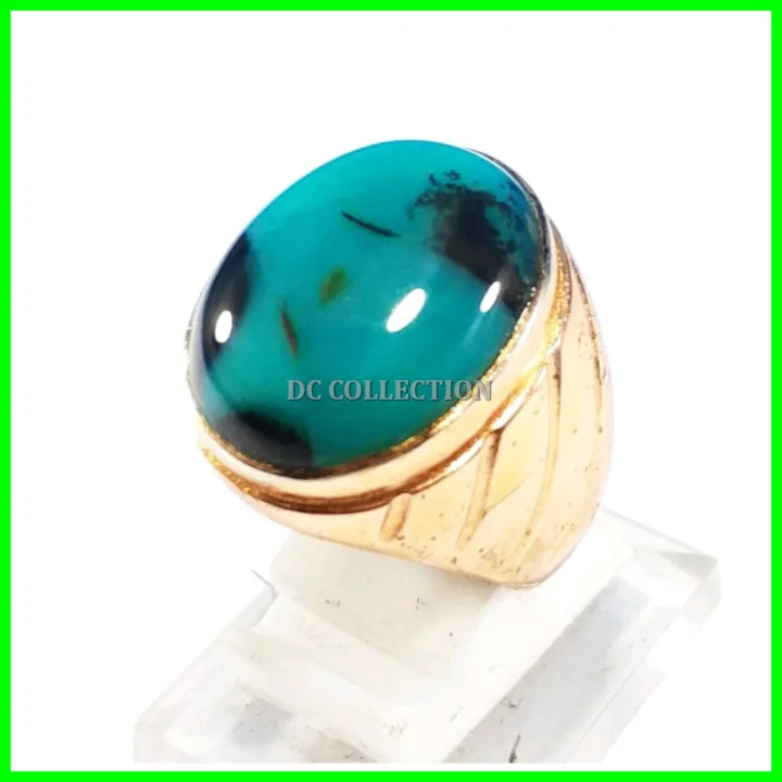 Cincin Batu Akik Natural Bacan Doko Totol Kristal Hijau Ke Biru Tembus