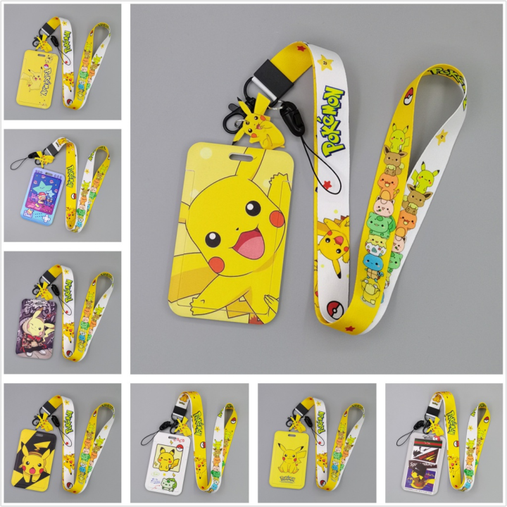 Cartoon Pokemon Pikachu Card Holder With Thick Lanyard Neck Strap Bus