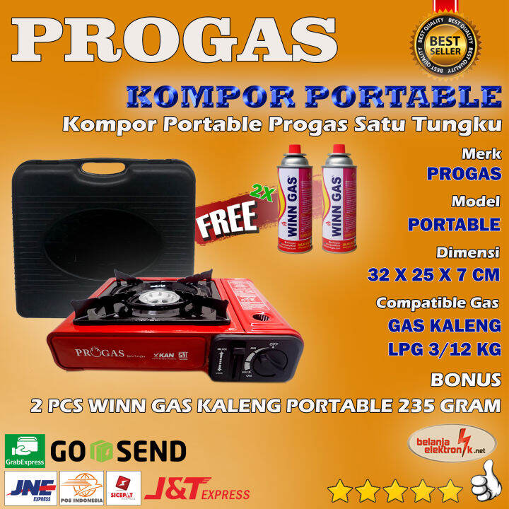 KOMPOR PROGAS SATU TUNGKU PORTABLE PAKET GAS KALENG WINN GAS 235 GR