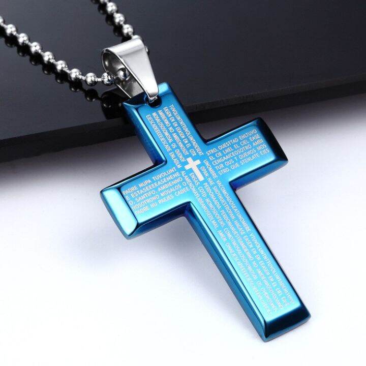 Agama Jesus Alkitab Cross Liontin Pria Silver Chain Trendi Berdoa