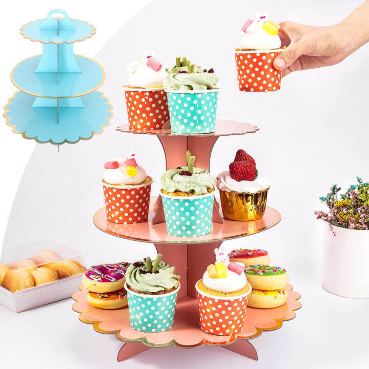 3 Set 3 Tier Round Cardboard Cupcake Stand For 24 Cupcakes Perfect For