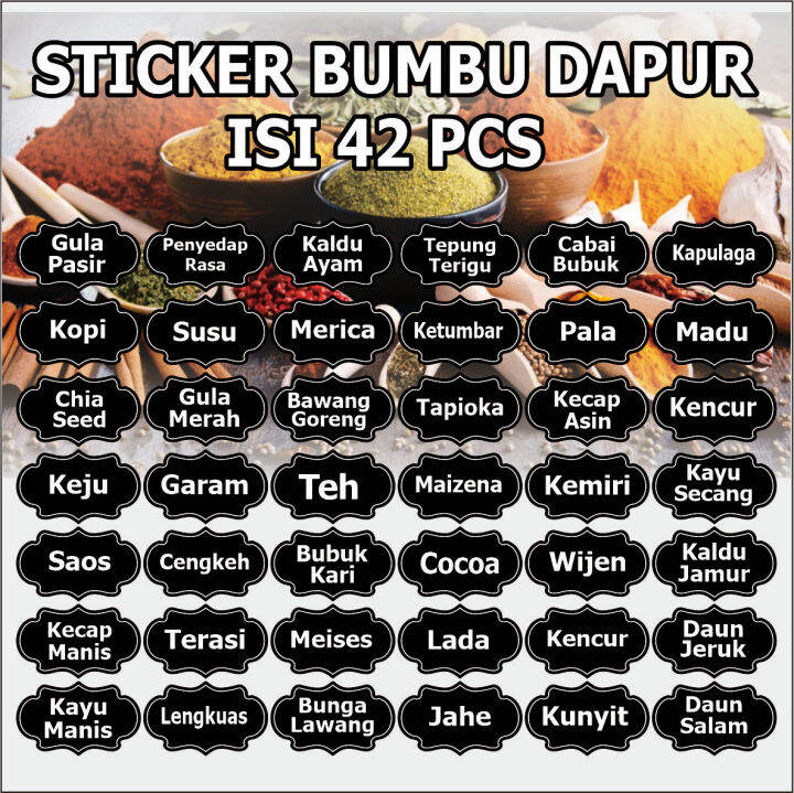 Stiker Nama Bumbu Dapur Waterproof Stiker Set Bahan Vinyl Anti Air