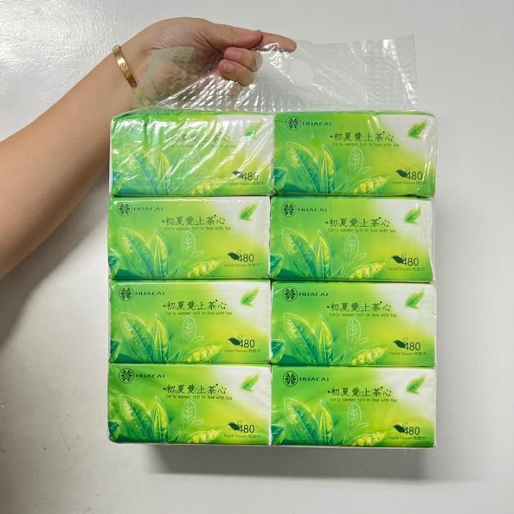 480 Sheets X 8 Packs Organic Green Tea Facial Tissue Paper Towel 3