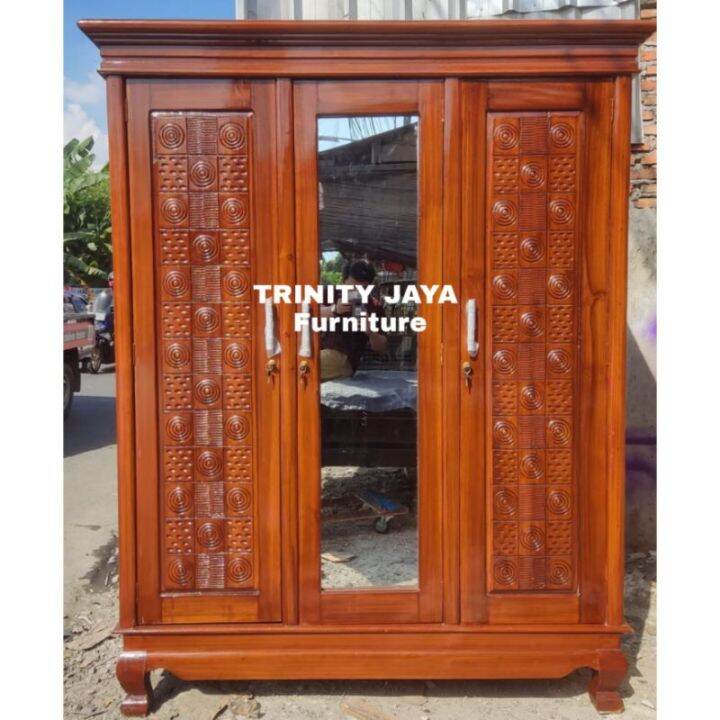 Lemari Pakaian Rak Hijab 3Pintu Kayu Jati Trinityjayafurniture Lazada