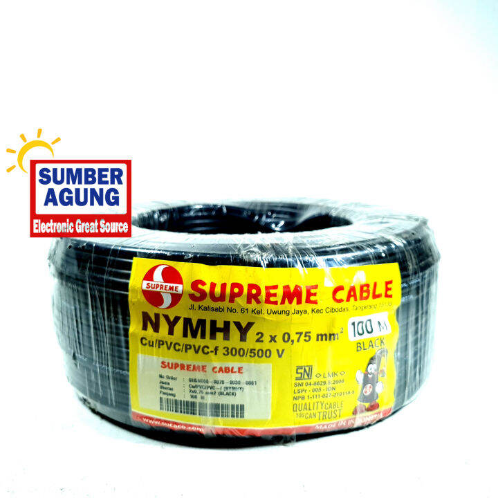 Supreme Kabel NYMHY 2x0 75 Hitam Isi Serabut Panjang 100M 100 Meter