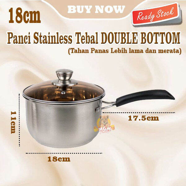 PREMIUM Panci Susu Stainless 18cm DOUBLE BOTTOM Indomie Sop INDUCTION