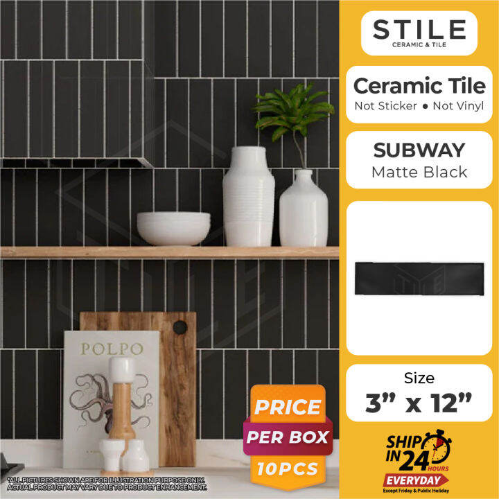 REAL TILE Subway Matte Black Mosaic Tiles Mozek Ceramic Tiles Mozek