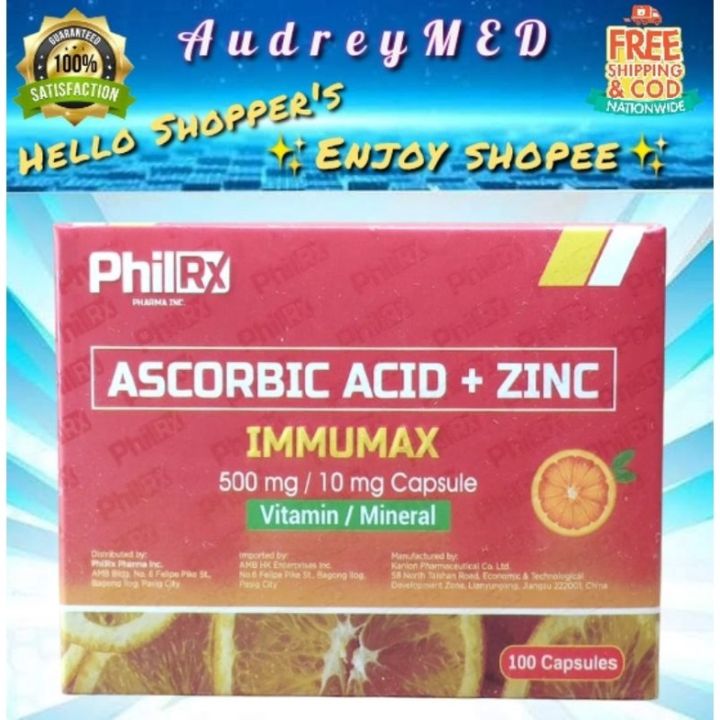 IMMUMAX Ascorbic Acid Zinc 500mg 10mg 100 Capsules Lazada PH