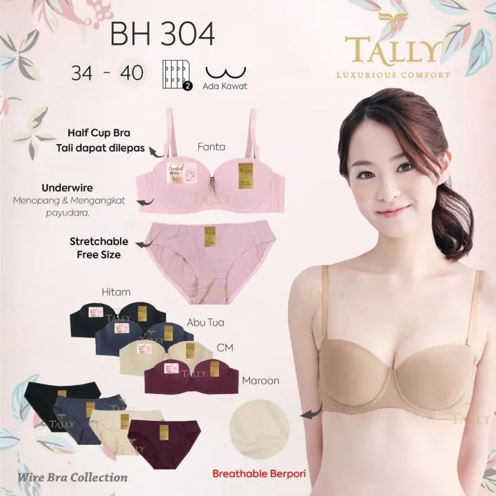 TALLY Bra Set Ada Kawat CD BH Bahan Stretch Pori Busa Tipis Cup B