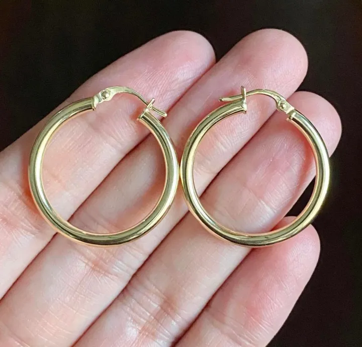 Pawnable 18K Saudi Gold PLUMP HOOP EARRINGS Lazada PH