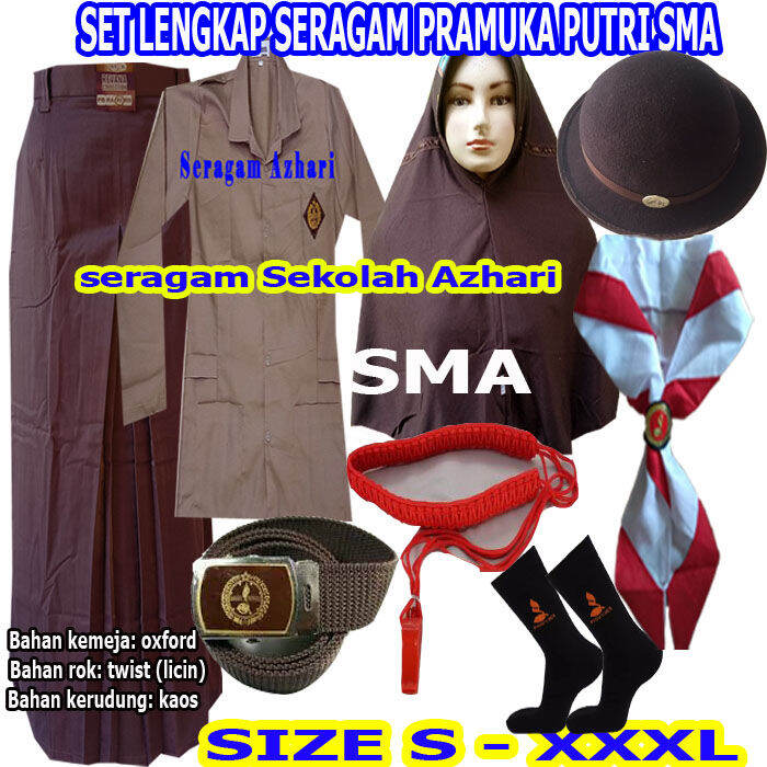 Set Lengkap Seragam Pramuka Sma Perempuan Rok Sepan Jilbab Coklat Sma