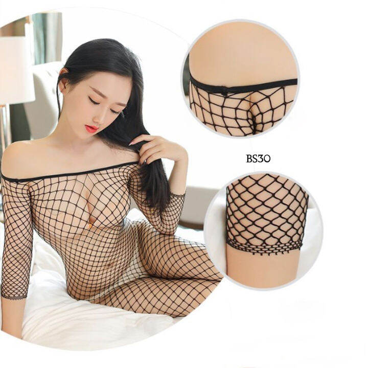 LAMORE Lingerie Body Stocking Seksi Leotard Jaring Model Sabrina