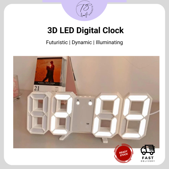 Ready Stock 3D LED Digital Clock Wall Clock 3D LED Digital Clock