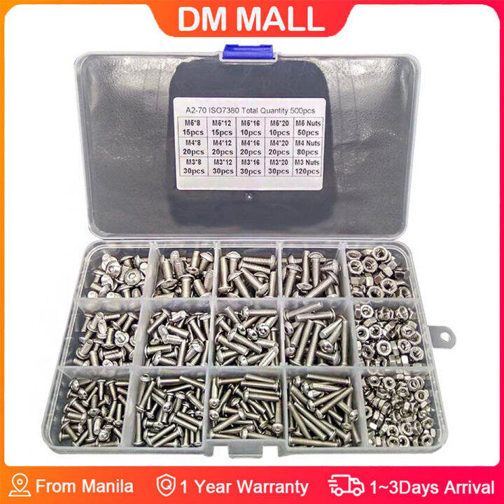 DM MALL 500pcs M3 M4 M5 Screw Socket Set Stainless Steel Button Head