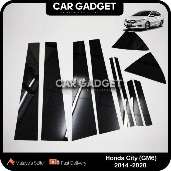 Honda City Door Pillar Dark PC Piano Black Carbon Fiber Protector For