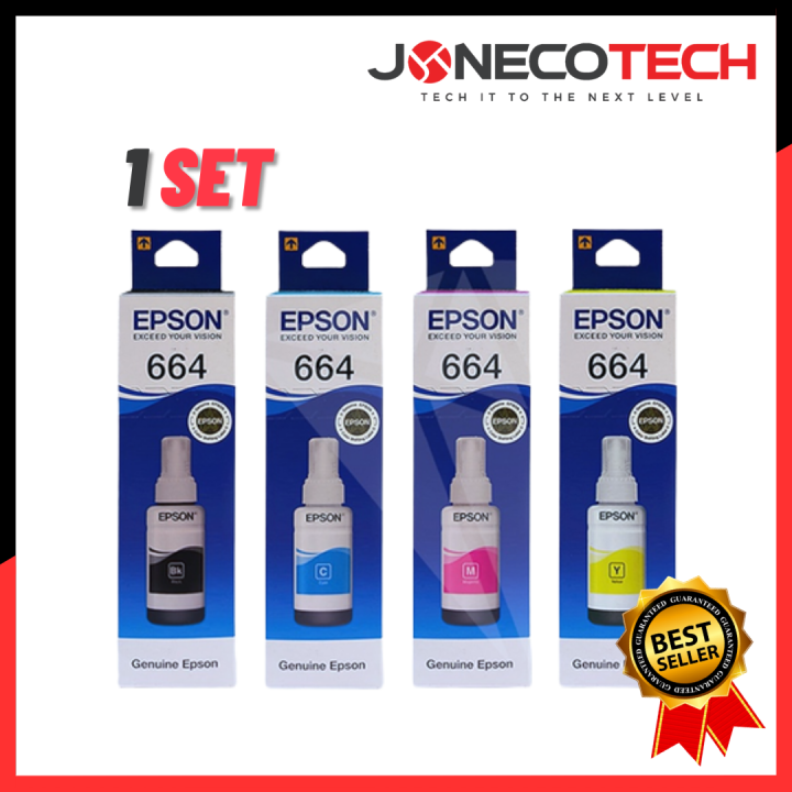 1 SET EPSON 664 GENUINE INK T664100 BLACK INK T664200 CYAN INK