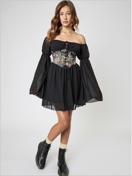 Cider K Pop Floral Lace Up Corset Mini Dress