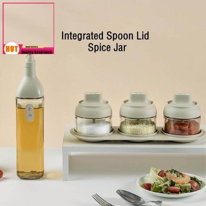 Vishine Integrated Spoon Lid Spice Jar Airtight Seasoning Glass Bottle