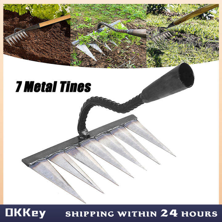 Heavy Duty Garden Rake Weeding Rake With Metal Tines For Lawn