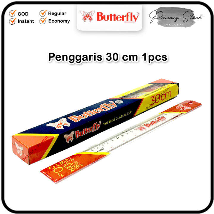 Penggaris Plastik 30 Cm Butterfly Mika Glass Ruller Buterfly Garisan