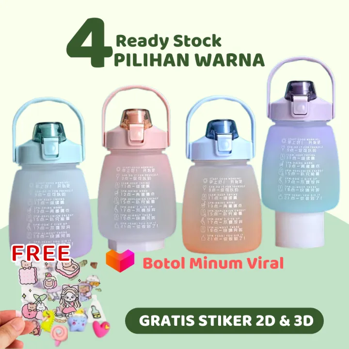 Botol Minum Rainbow 1 1 Liter Gemoy Gradasi Lucu Botol Viral Sticker 2D