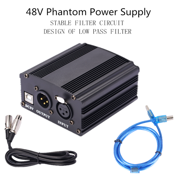 V Phantom Power Adapter Xlr Cable For Condenser Microphone Studio