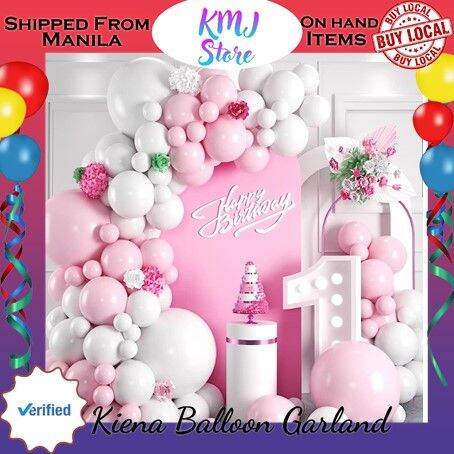 Kiena Balloon Macaron Pink And White Balloon Arch Kit Pastel Pink And