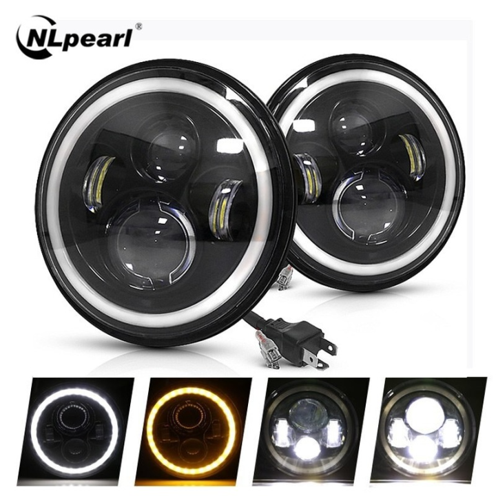 Ready Stock Nlpearl Car Light 7inch H4 LED Headlight DRL Angle Eyes