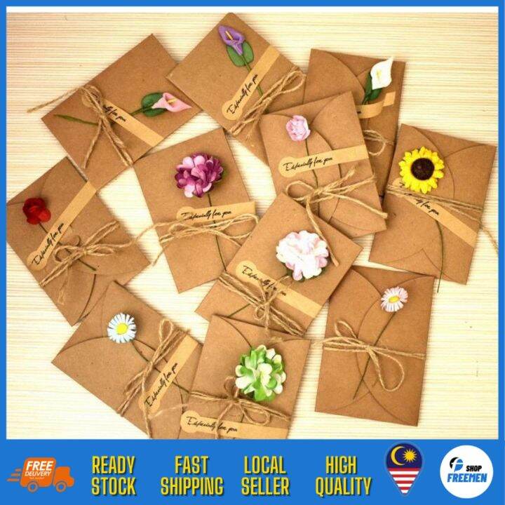 Pcs Diy Retro Kraft Paper Dried Flower Birthday Card Lazada