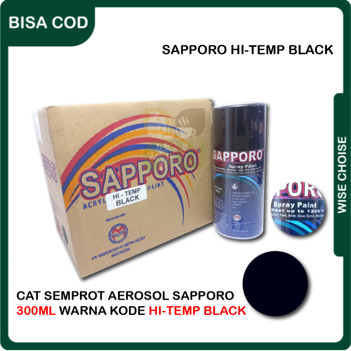 Sapporo Black Hi Temp Cat Semprot Saporo Hitam Anti Tahan Panas Api