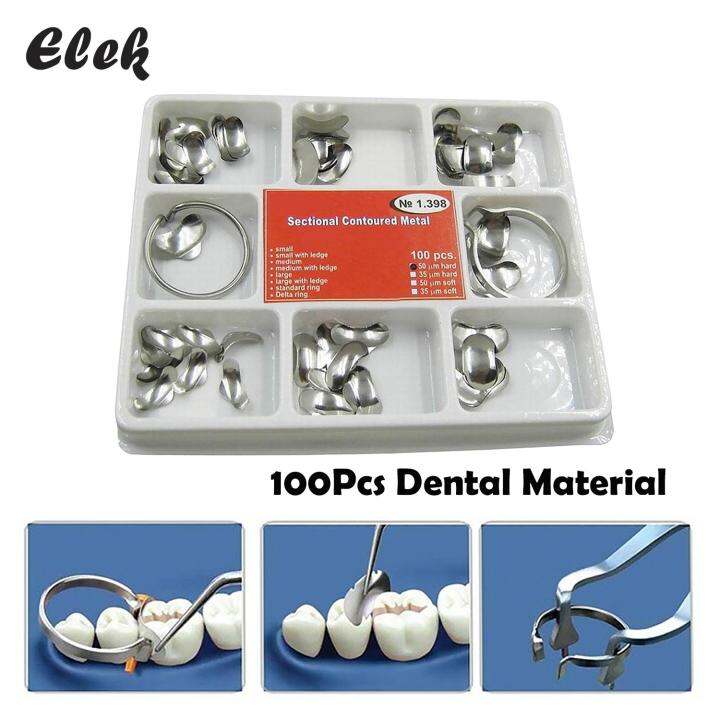 Elek 100Pcs Full Kit Dental Matrix Sectional Contoured Metal Matrices