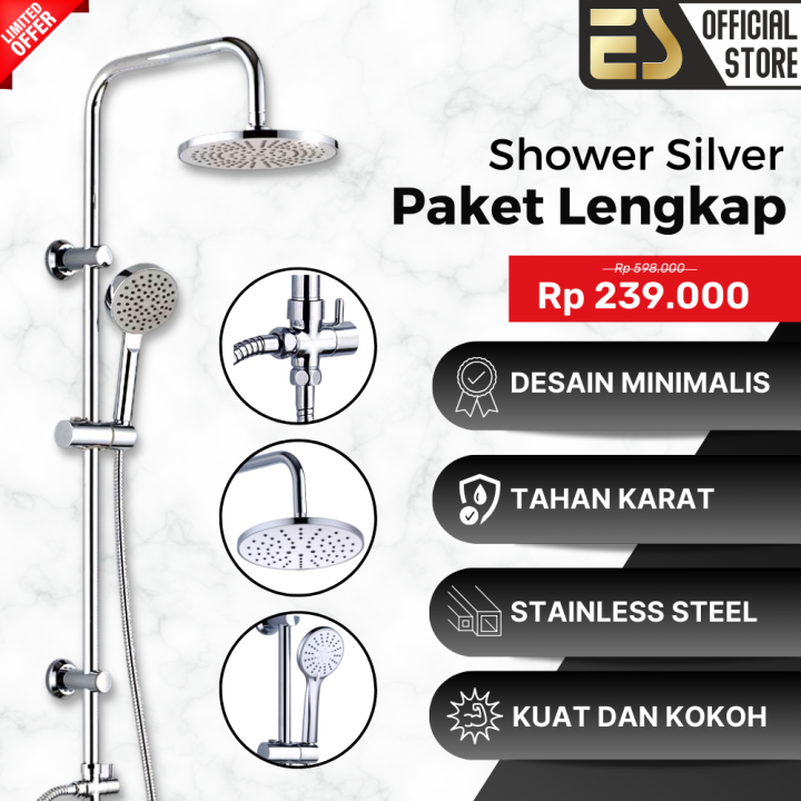 ES Shower Kamar Mandi 1 Set Paket Lengkap Stainless Steel Shower Kamar