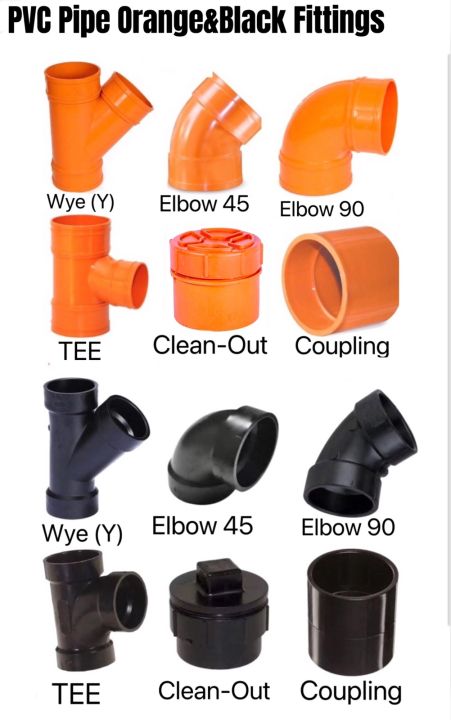 3inch PVC Pipe Orange Black Fittings Coupling Elbow Tee Wye Clean Out