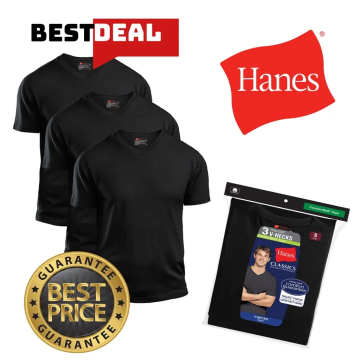 Hanes Classics V Neck Black T Shirts Pcs Pack Lazada Ph