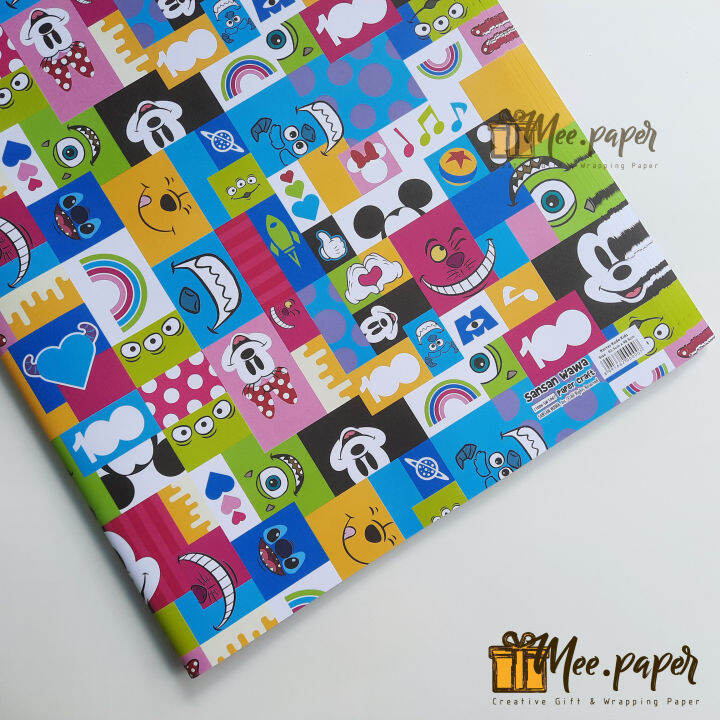 5 Lembar Kertas Kado Sansan Wawa Motif Mickey Mouse Puzzle Bungkus