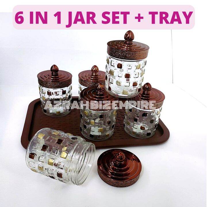 Hot In Glass Canister Jar Set Brown With Tray Random Design