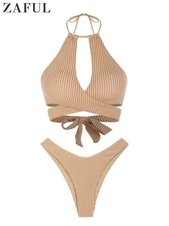 ZAFUL Sexy Cute Cutout Halter Bikini Swimsuit Set Women Criss Cross