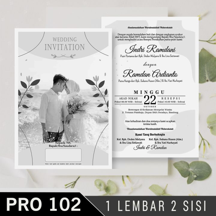 Pcs Desain Undangan Pernikahan Lembar Sisi Grayscale