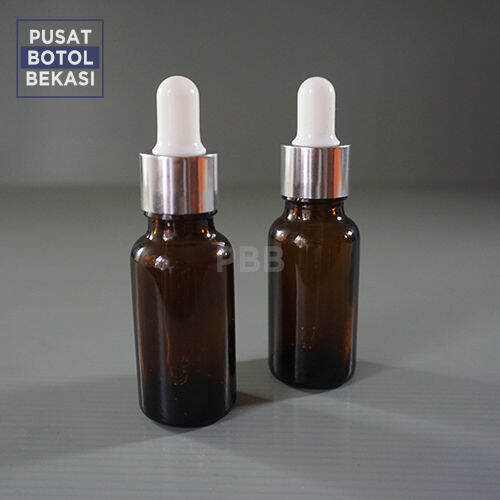 Botol Kaca Pipet 20ml Tebal Ring Silver Karet Putih ISI 20PCS