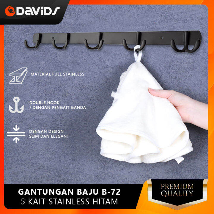 Gantungan Baju Dinding Tempel Cantolan Kamar Mandi Stainless Hitam