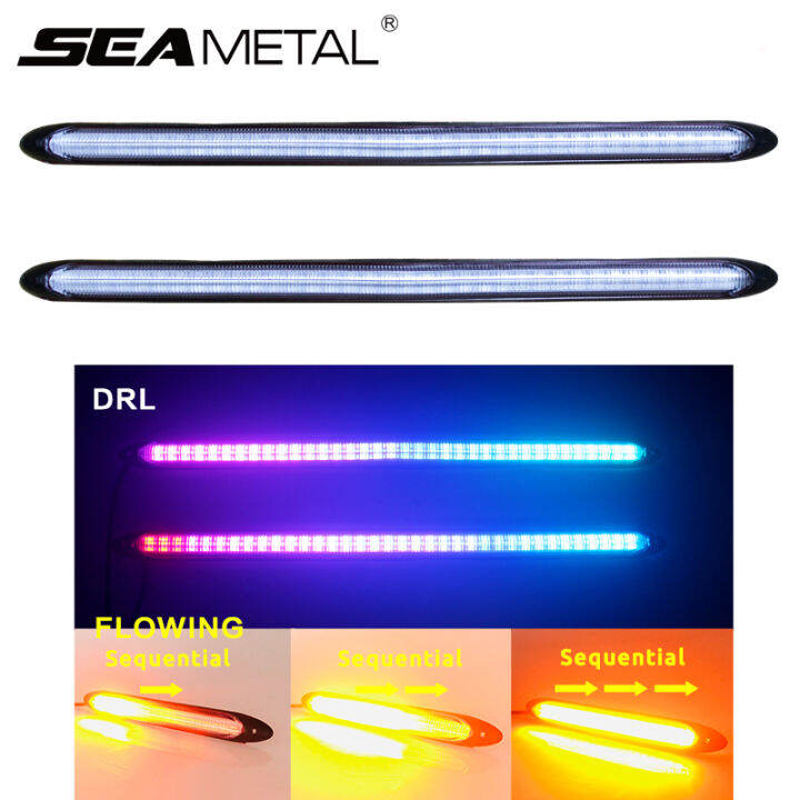 SEAMETAL Car DRL LED Daytime Running Light Flow Yellow White Turn