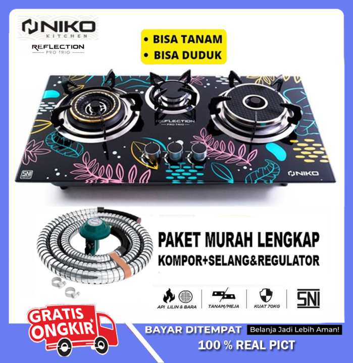 Kompor Gas Kaca Niko Pro Trio Reflection Semi Tanam Mix Bara Lazada