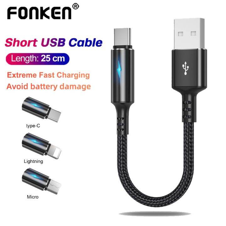 Fonken 25cm Short Usb Charge Cable Micro Type C For Huawei Android 2 4a