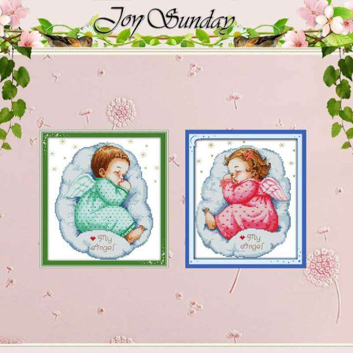 Joy Sunday Cross Stitch Complete Set Asleep Angel Baby Pattern Kit DMC