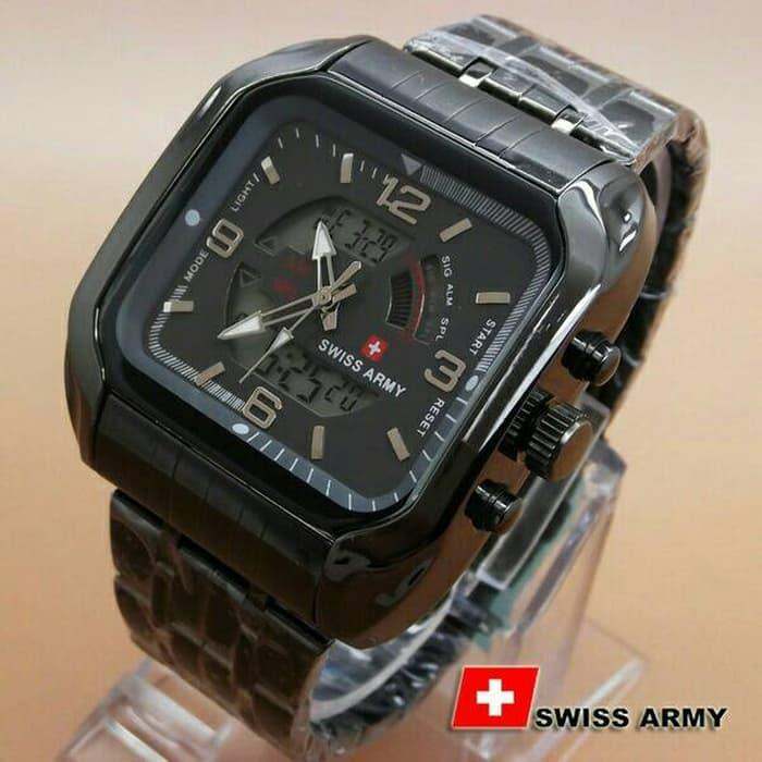 Jam Tangan Swiss Army Dual Time Rantai Full Black Lazada Indonesia